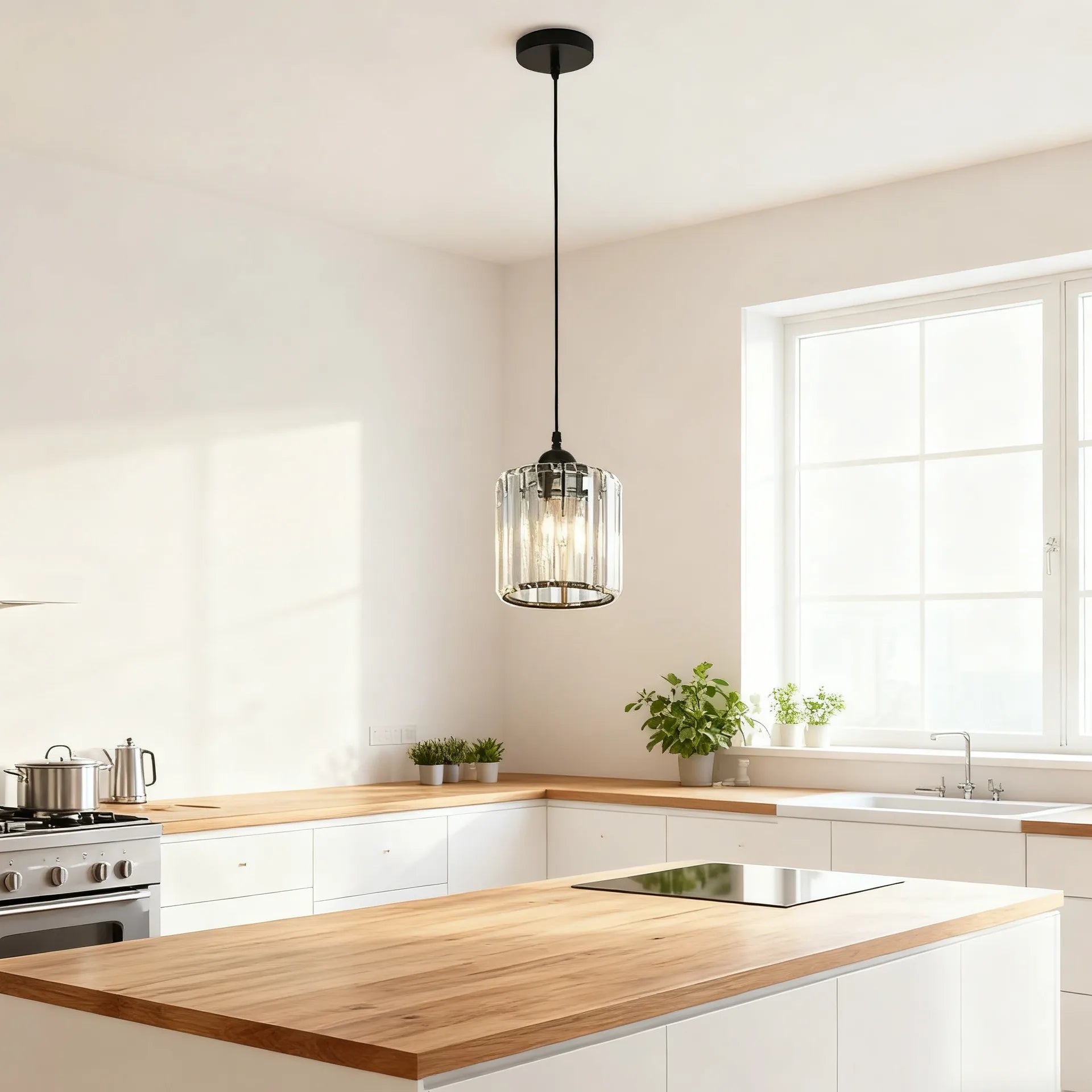 Nordic Black Pendant Light Kitchen 1-Head Round
